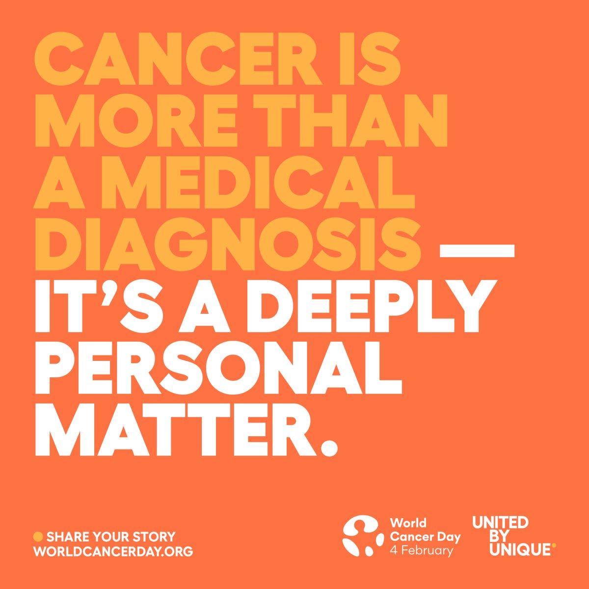 “Il cancro è più di una diagnosi medica, è una questione profondamente personale”.
Si avvicina il #WorldCancerDay 2025. Il claim sarà #UnitedbyUnique che ci ricorda che una diagnosi non è solo un tema medico, ma una storia umana, fatta di amore, dolore, resilienza e guarigione.