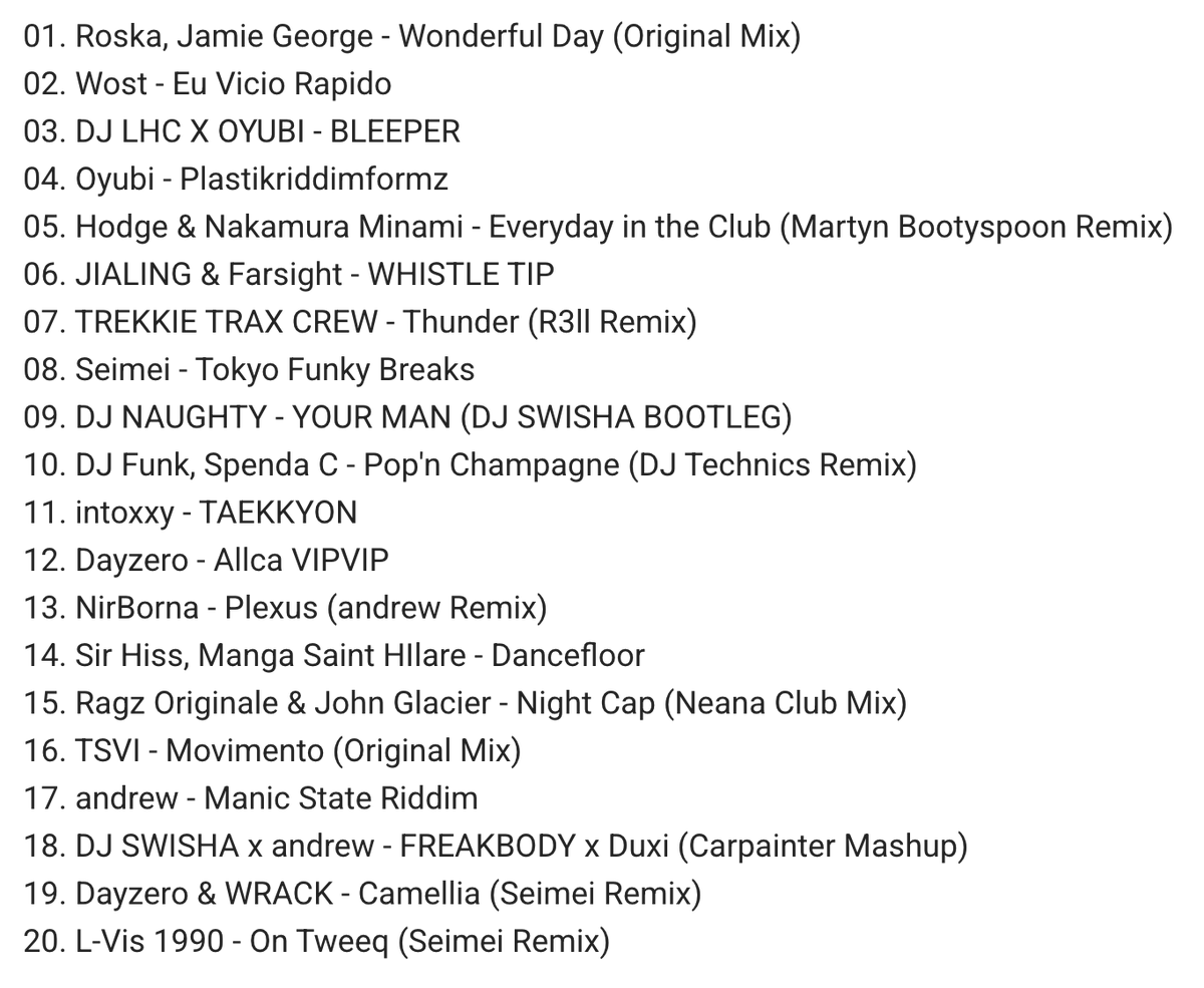 Seimei 🗼 TREKKIE TRAX (@seimei1992) on Twitter photo Tracklist is here👇
Including <a href="/RoskaOfficial/">ROSKA Roska roska</a> <a href="/wostmusic/">WOST</a> <a href="/oyubidesu/">Oyubi</a> <a href="/Hodgebristol/">Hodge</a> <a href="/mbootyspoon/">Martyn Bootyspoon</a> <a href="/JiaLing_bigJ/">JIALING</a> <a href="/DJFarsight/">Farsight</a> <a href="/itsR3LL/">R3LL</a> <a href="/djswisha_/">DJ SWISHA</a> <a href="/_intoxxy/">intoxxy</a> <a href="/tsuyoshidayzero/">Dayzero.jp👁</a> <a href="/TTNeana/">Fantasy Pulse</a> <a href="/nirborna/">𝐍𝐢𝐫𝐁𝐨𝐫𝐧𝐚</a> <a href="/namcooooo/">なかむらみなみ / Nakamura Minami</a> <a href="/SirHissBristol/">Sir Hiss</a> <a href="/Tsvisions/">TSVI</a> <a href="/WRACK90/">WRACK (ラック)</a> <a href="/l_vis1990/">L-VIS 1990</a> and more!! Tracklist is here👇
Including <a href="/RoskaOfficial/">ROSKA Roska roska</a> <a href="/wostmusic/">WOST</a> <a href="/oyubidesu/">Oyubi</a> <a href="/Hodgebristol/">Hodge</a> <a href="/mbootyspoon/">Martyn Bootyspoon</a> <a href="/JiaLing_bigJ/">JIALING</a> <a href="/DJFarsight/">Farsight</a> <a href="/itsR3LL/">R3LL</a> <a href="/djswisha_/">DJ SWISHA</a> <a href="/_intoxxy/">intoxxy</a> <a href="/tsuyoshidayzero/">Dayzero.jp👁</a> <a href="/TTNeana/">Fantasy Pulse</a> <a href="/nirborna/">𝐍𝐢𝐫𝐁𝐨𝐫𝐧𝐚</a> <a href="/namcooooo/">なかむらみなみ / Nakamura Minami</a> <a href="/SirHissBristol/">Sir Hiss</a> <a href="/Tsvisions/">TSVI</a> <a href="/WRACK90/">WRACK (ラック)</a> <a href="/l_vis1990/">L-VIS 1990</a> and more!!