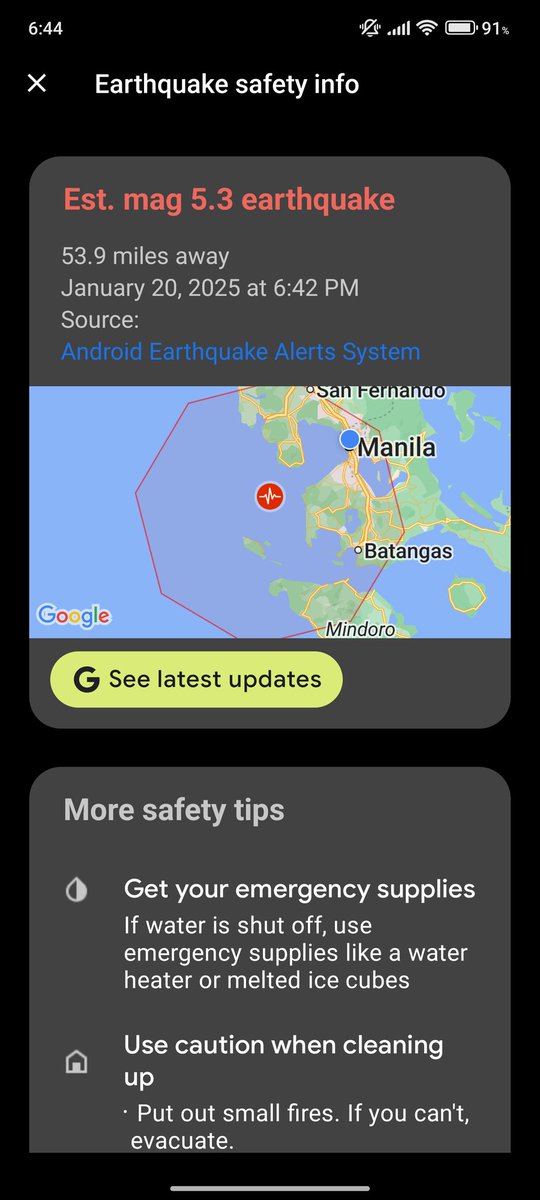 Lumindol pala. Di ko naramdaman. Nag notif lang sa phone.