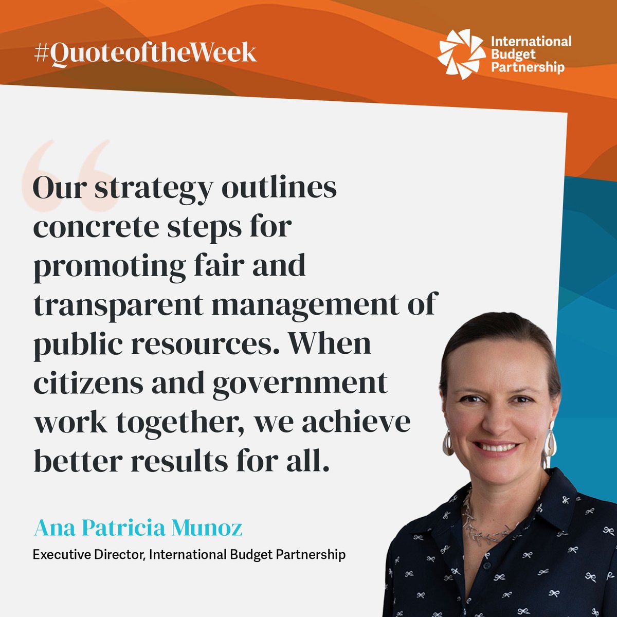 OpenBudgets's tweet image. [#Quoteoftheweek] &quot;Our strategy outlines concrete steps for promoting fair and transparent management of public resources. When citizens and government work together, we achieve better results for all.&quot;
- @apmunozg, Executive Director @OpenBudgets