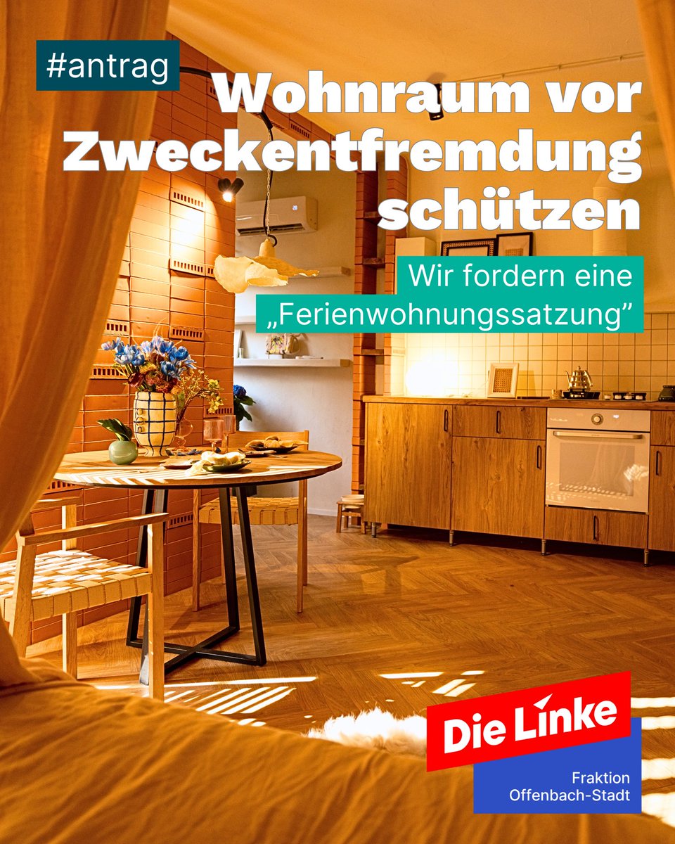 Antrag: Wir fordern eine Ferienwohnungssatzung für Offenbach, um Wohnraum vor Zweckentfremdung zu schützen und die Mietkrise zu bekämpfen!

Zum Antrag: pio.offenbach.de/index.php?akti…
