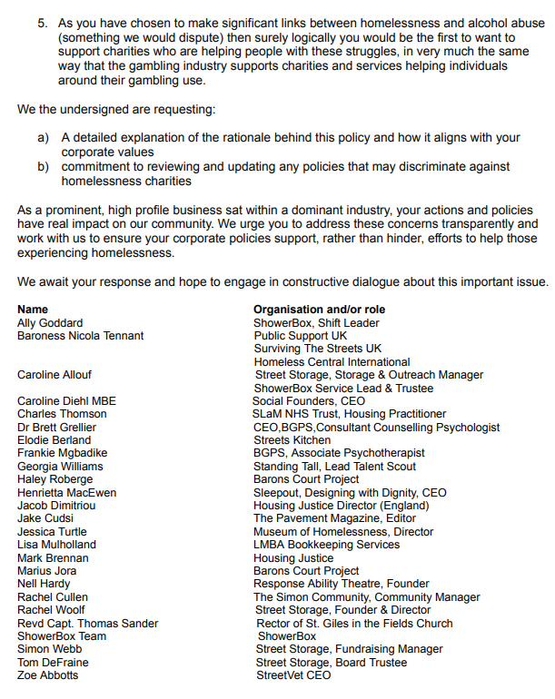 3/3 "We urge you to address these concerns transparently and work with us to ensure your corporate policies support, rather than hinder, efforts to help those experiencing homelessness." ~ We The Undersigned, Jan 2025  Link to a PDF version buff.ly/40EZ0qz