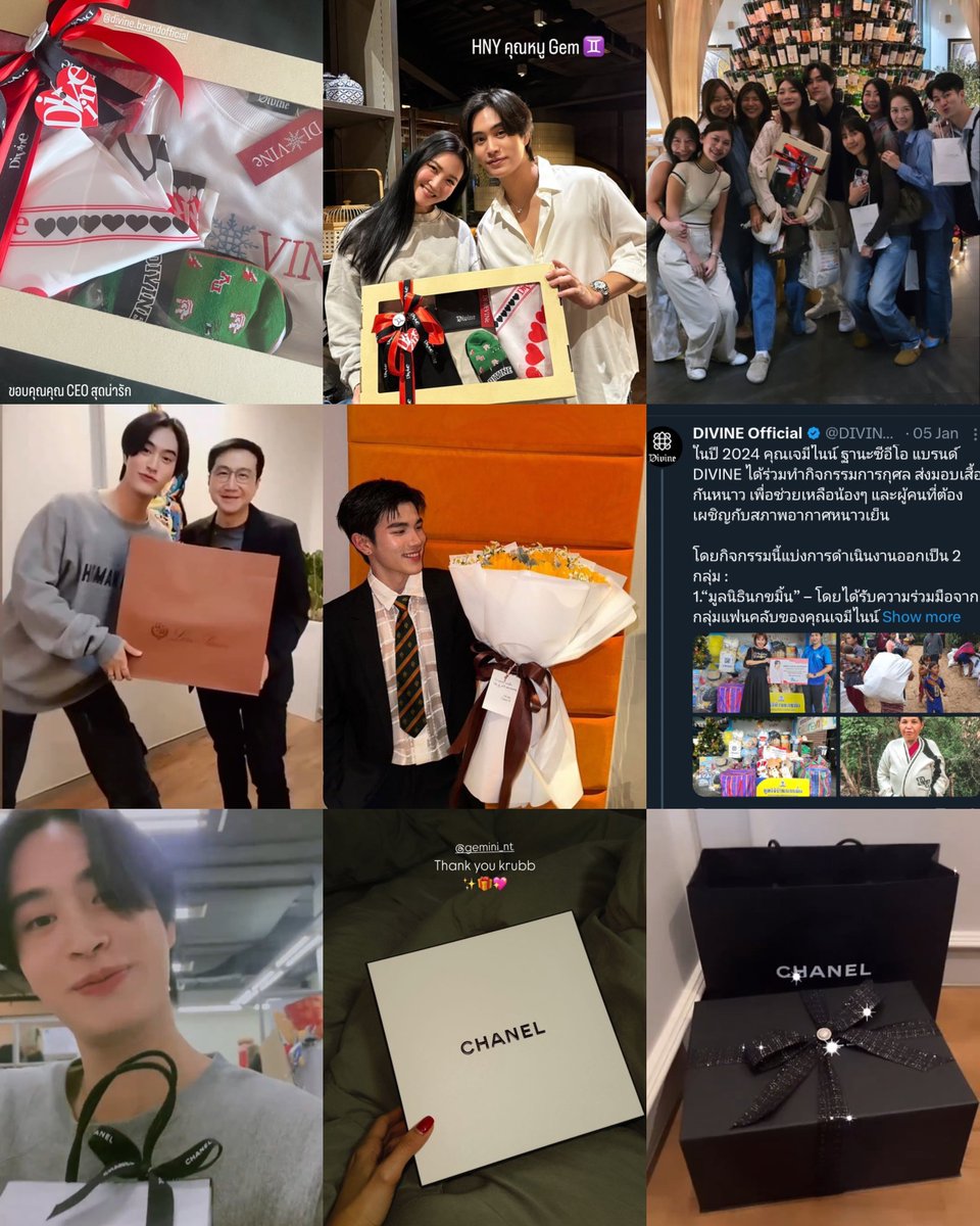 gemini giving gifts to his mom, people behind his brand endorsements, staff, charity events and flowers to his partner, he's truly an angel 🥹💕 
#Gemini_NT