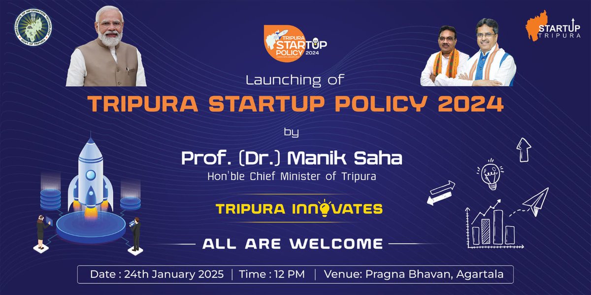 Stay tuned for the grand launch of #TripuraStartupPolicy 2024 
A new era of innovation and opportunities awaits .