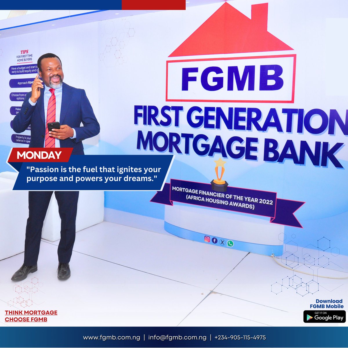 fgmbng's tweet photo. Start your week with passion! ๐ช๐ฝโจ It's the fuel that ignites your purpose and powers your homeownership dreams! Let's make this Monday count!
Think Mortgage
Choose FGMB
Visit us today! Your homeownership journey awaits!
Call/WhatsApp 09051154975
#fgmb #MondayMotivation https://t.co/QDbWSLwPxZ