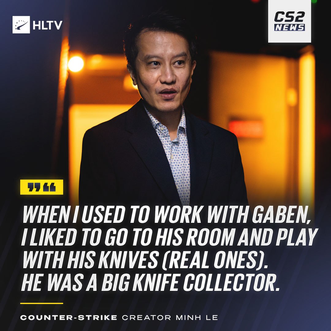 CS2News_EN's tweet photo. The creator of Counter-Strike has told two interesting stories about Gaben‼️

"He was a big knife collector. He let anyone go into his room and play with them"

"One of his other interests was singing, he used to like 🇲🇳 Mongolian throat singing. He used to do that everyday, he walked around the office and everybody be like "OMG this guy is so annoying, let me close the doors". Thankfully he did that only for like 6 months"