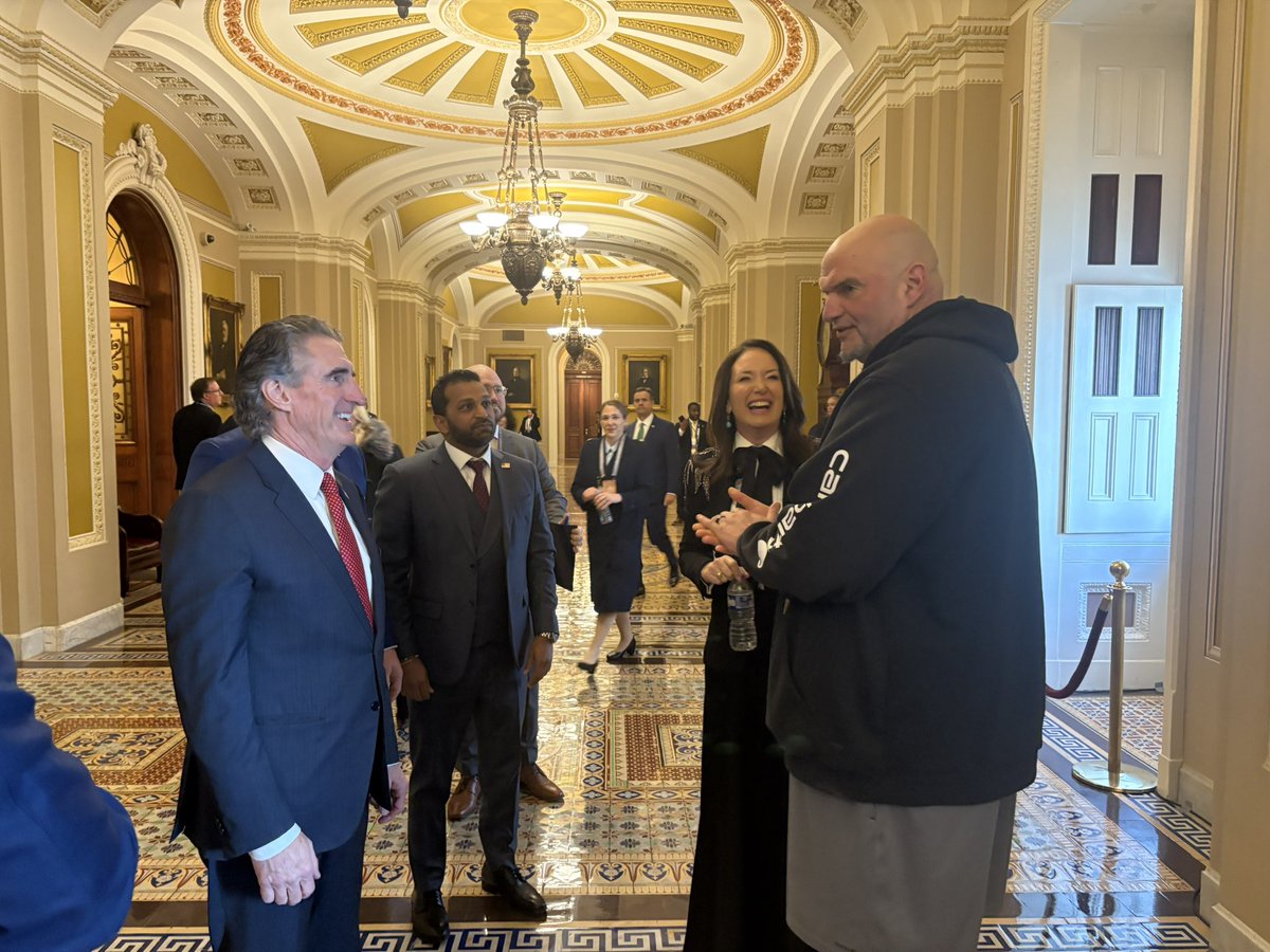 Incoming Interior Sec. Doug Burgum, who will be leading Trump’s energy agenda, chats with PA Dem Sen. John Fetterman.

Along w/ Defense nominee Pete Hegseth, FBI nominee Kash Patel and Agriculture nominee Brooke Rollins.