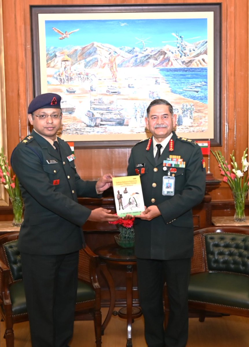 adgpi's tweet photo. Book Presentation to #COAS

Three authors presented their books to #GeneralUpendraDwivedi, #COAS. The books covered a wide range of topics ranging from #IndianArmy in Nation Building to AI for the Forces and Combating Climate Change. 

Brigadier Jeewan Singh Rajpurohit (Retd), presented his book ‘Indian Armed Forces in Nation Building’ which is a compilation of papers by experts in different fields focusing on the Indian Armed Forces' vital role in nation-building.

Brigadier Pawan Bhardwaj’s, book, ‘Artificial Intelligence-Military Tactics, Bridges and Aspiration’, explores the potential of Artificial Intelligence (AI) at the tactical level, emphasising indigenous solutions.

Lieutenant Colonel Chetan Dhawad, in his book, ‘Indian Defence Forces to Combat Climate Changes-Green Defence’, examines the impact of climate change on nations, economies and alliances, focusing on geographical, social, strategic and security implications. 

#IndianArmy
@DefenceMinIndia
@SpokespersonMoD
@HQ_IDS_India