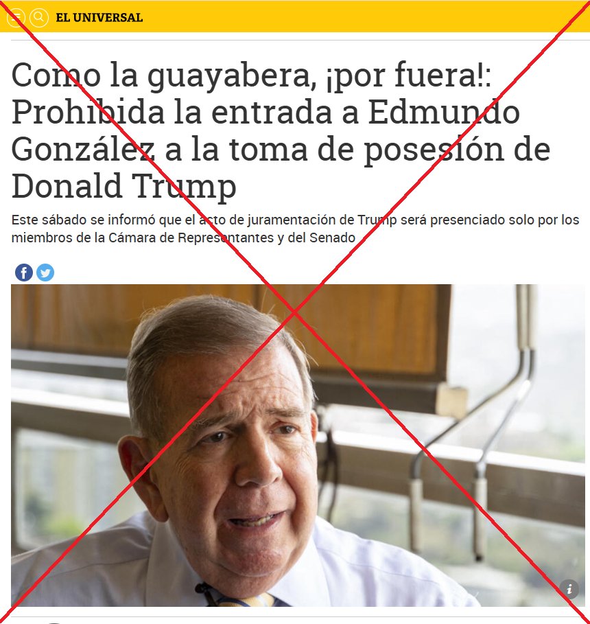#20Ene 💬🇻🇪 ¿Edmundo González tiene prohibida la entrada a la toma de posesión de Donald Trump?

La información compartida por medios vinculados con el oficialismo #EsPaja ❌. Aunque se realizaron ajustes en la agenda relacionados con los invitados a la ceremonia, no es cierto