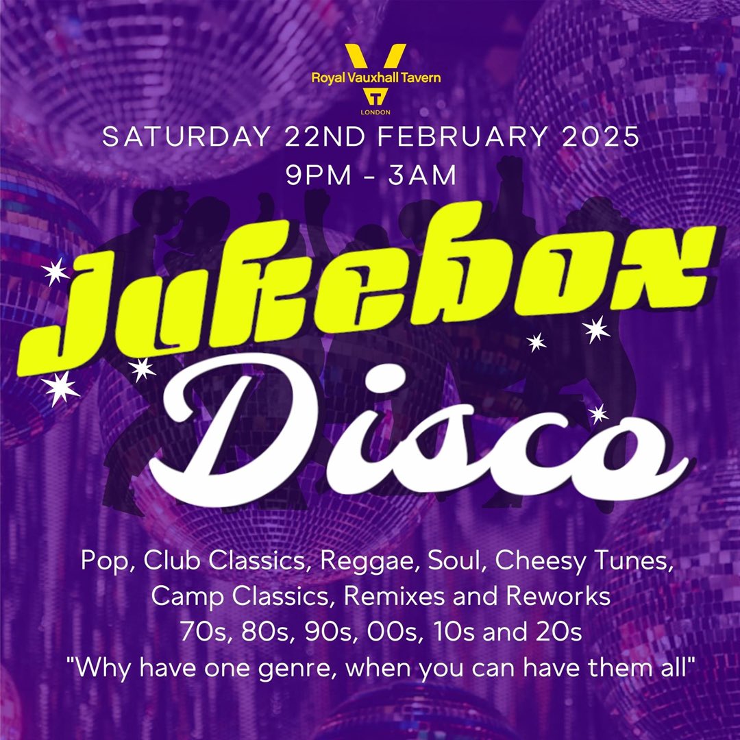 thervt's tweet photo. 🪩 The Jukebox Disco debuts at The RVT on Saturday 22nd February! 

🎶 Music from the 70s, 80s, 90s, 00s, 10s and 20s! Why have one genre, when you can have them all! https://t.co/a6073sHSyl