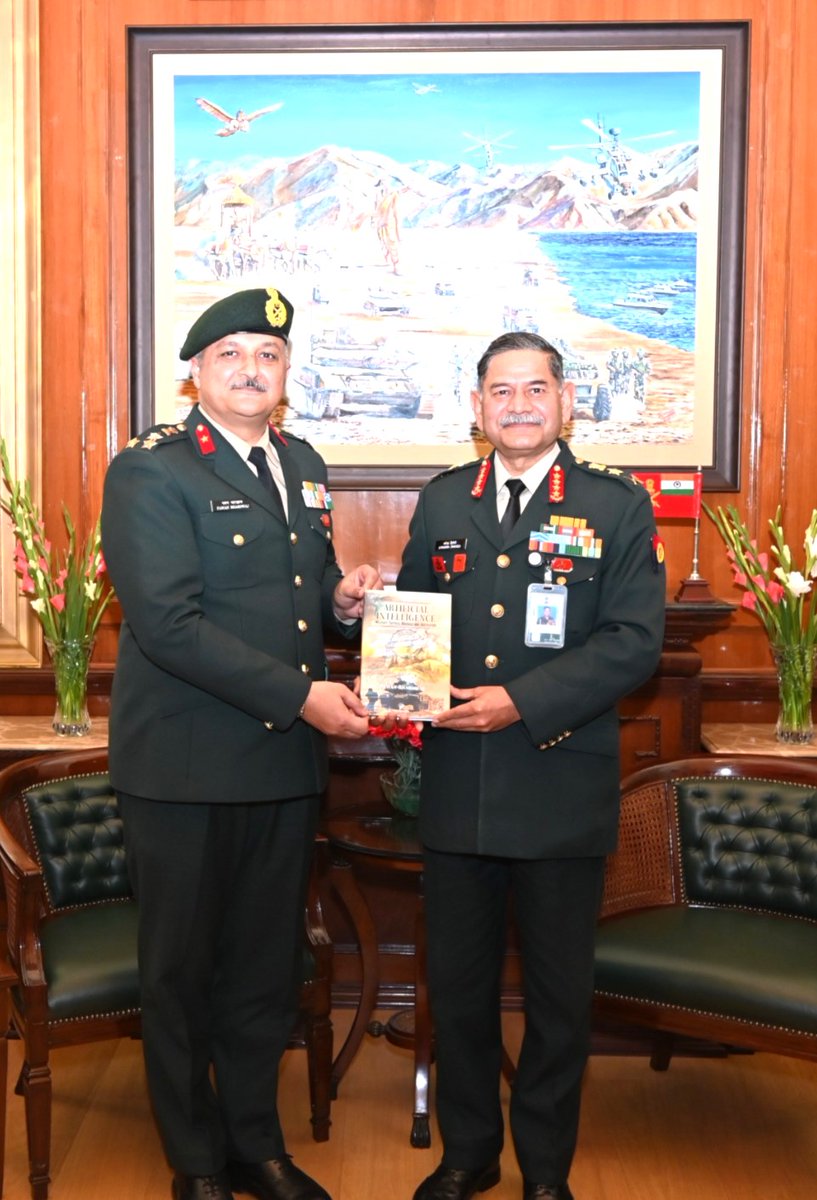 adgpi's tweet photo. Book Presentation to #COAS

Three authors presented their books to #GeneralUpendraDwivedi, #COAS. The books covered a wide range of topics ranging from #IndianArmy in Nation Building to AI for the Forces and Combating Climate Change. 

Brigadier Jeewan Singh Rajpurohit (Retd), presented his book ‘Indian Armed Forces in Nation Building’ which is a compilation of papers by experts in different fields focusing on the Indian Armed Forces' vital role in nation-building.

Brigadier Pawan Bhardwaj’s, book, ‘Artificial Intelligence-Military Tactics, Bridges and Aspiration’, explores the potential of Artificial Intelligence (AI) at the tactical level, emphasising indigenous solutions.

Lieutenant Colonel Chetan Dhawad, in his book, ‘Indian Defence Forces to Combat Climate Changes-Green Defence’, examines the impact of climate change on nations, economies and alliances, focusing on geographical, social, strategic and security implications. 

#IndianArmy
@DefenceMinIndia
@SpokespersonMoD
@HQ_IDS_India