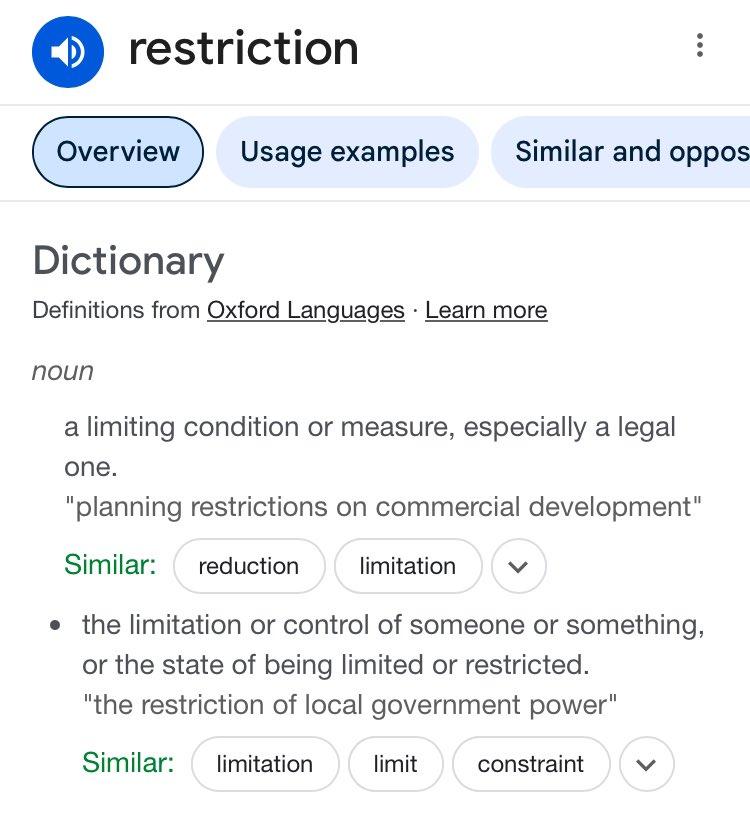 _daoito's tweet photo. Please indulge me if you’re on edtwt. 
This is the definition of the word ‘restriction’: https://t.co/AURnNyM3d9