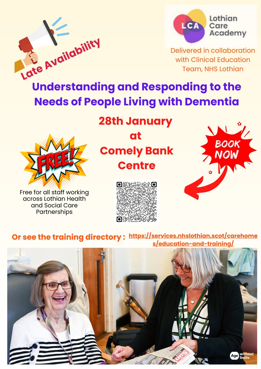 Lothian Care Academy (@lothiancareacad) on Twitter photo 🚨 Due to some last minute cancellations we have some availability on the next Understanding and Responding to the Needs of People Living with Dementia study day - 28th January at Comely Bank centre - Hurry though bookings close 9am on Friday 24th Jan.🚨 🚨 Due to some last minute cancellations we have some availability on the next Understanding and Responding to the Needs of People Living with Dementia study day - 28th January at Comely Bank centre - Hurry though bookings close 9am on Friday 24th Jan.🚨
