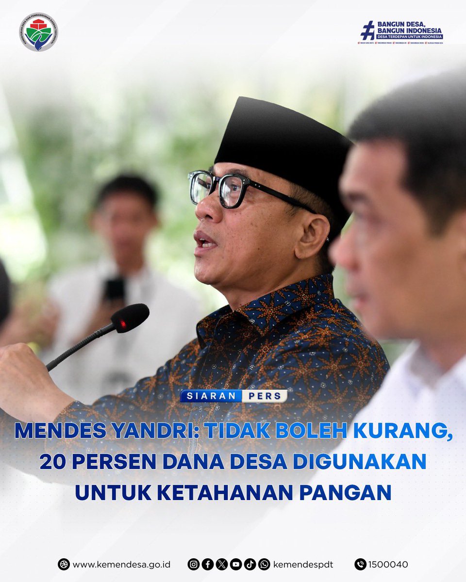 Mendes PDT Yandri Susanto kembali menyosialisasikan Peraturan Menteri Desa (Permendesa) Nomor 2 Tahun 2024 tentang Petunjuk Operasional atas Fokus Penggunaan Dana Desa Tahun 2025.