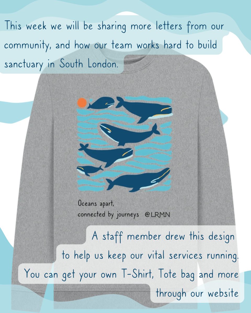 This January, wear your support on your sleeve! 🐋

Get our merch here:
lrmn.teemill.com/collection/all…
#southlondon #refugeeswelcome #bluemonday #refugeecharity #migrantswelcome #deptford #lewisham #merch