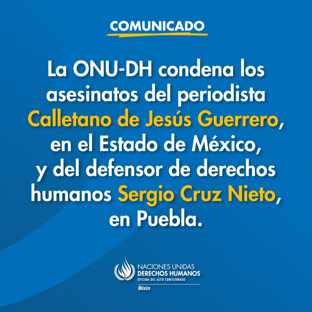 #Comunicado | “Estos asesinatos deben analizarse con responsabilidad para fortalecer medidas de prevención y protección, garantizando la seguridad de #periodistas y personas defensoras de #DerechosHumanos.” —Jesús Peña Palacios, ONU-DH México.

🔗 bit.ly/4jpp1Bv