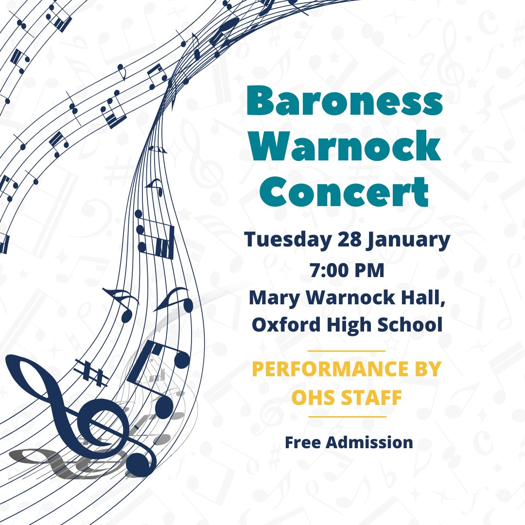 🎶 Join us for the Baroness Warnock Concert! 🎶

📅 Tuesday 28 January
⏰ 7.00pm
📍 Mary Warnock Hall. Oxford High Senior School, Belbroughton Rd, OX2 6XA
🎟️ Admission: Free
🥂 Refreshments provided

#OHSMusic #LiveMusic #OxfordHighSchool #FreeEvent #Concert #OHS