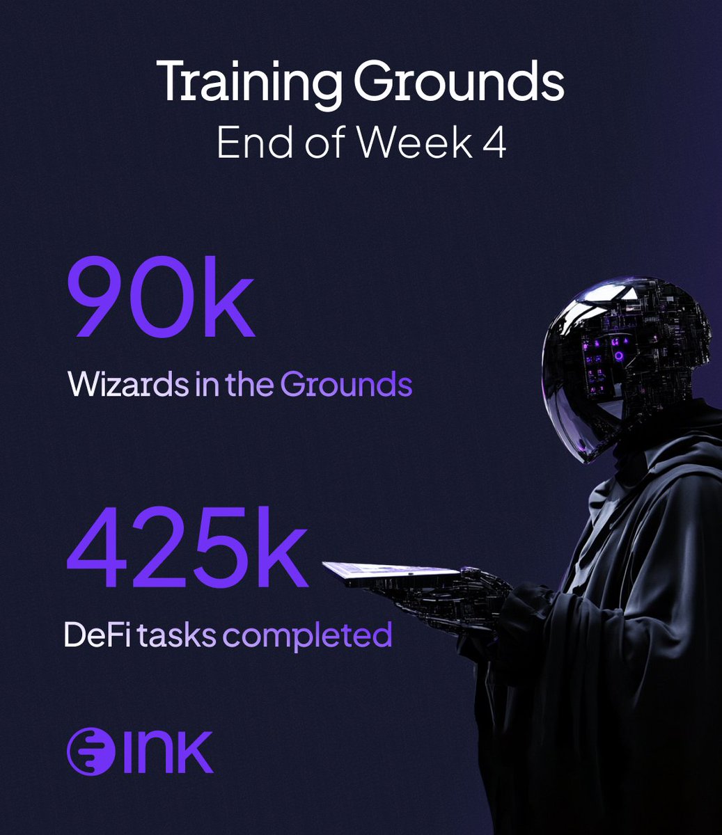 inkonchain's tweet photo. Congratulations to all DeFi Wizards and Training Grounds participants over the past four weeks! 

✨  90,000 potential DeFi Wizards entered the Grounds.
⚡ 425,000 tasks were completed in pursuit of mastery.
🏆 @Gianlucasever0 ascended to DeFi Wizard and claimed 1 ETH!

But this is just the beginning. Something big is on the horizon…

Stay tuned. The next chapter awaits. 🖋️✨