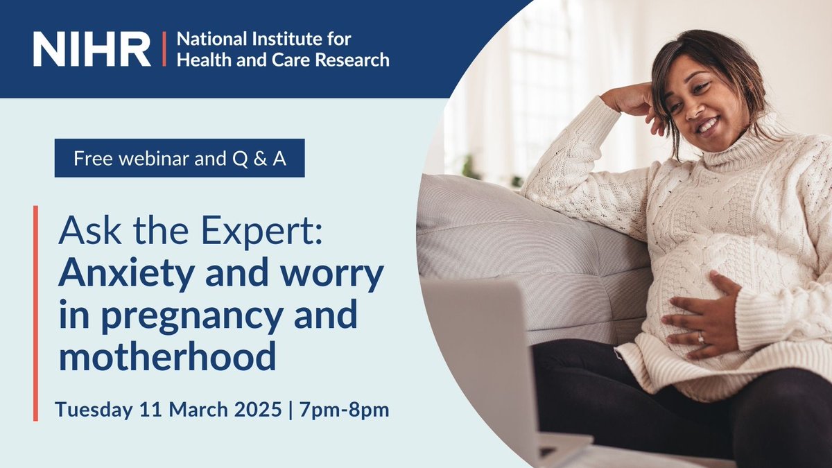 Do you want to learn more about anxiety in pregnancy and motherhood?

Put your questions to a leading London specialist from 7pm to 8pm on Tuesday 11 March, at an online webinar.

Find out more:
rdn.nihr.ac.uk/news/ask-exper…