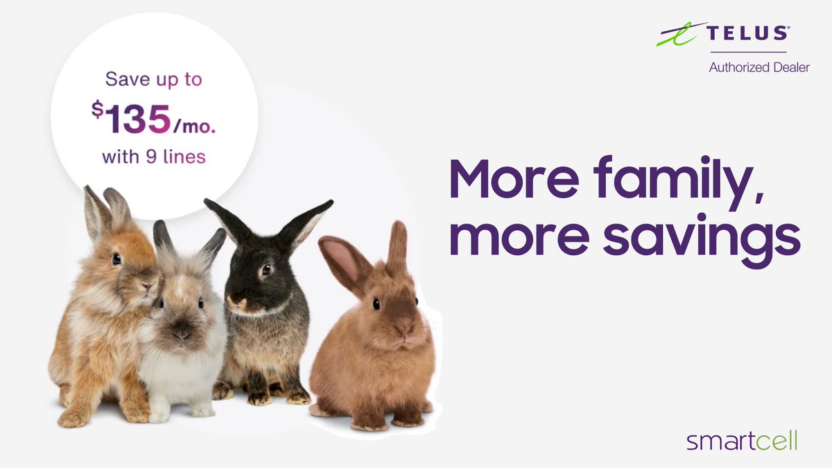 With TELUS Family Discount, it's easy to add family members and save big on phone plans📱. The more people you add, the more you save—up to nine lines! Connect your loved ones on Canada's most-awarded network. Shop in-store: hubs.li/Q0337Ht00

#FamilySavings #TELUSNetwork
