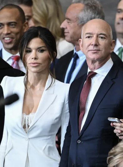 brittanygadoury's tweet photo. Jeff Bezos future wife Lauren Sanchez is incredibly inappropriately dressed for a state occasion. Someone should have told her that having her white lace bra out on display is not acceptable. https://t.co/MvwyvuI6R3