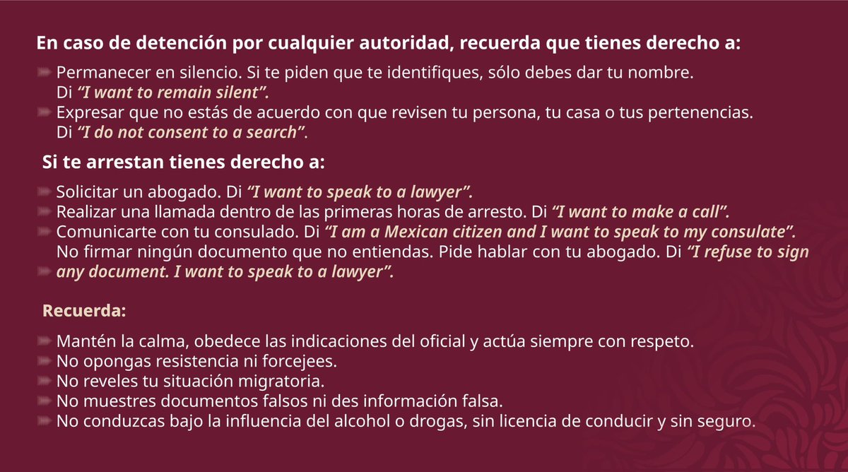 👩🏻‍⚖️ Conoce y ejerce tus derechos 

Recuerda que tienes derechos sin importar tu situación migratoria. 

👨‍🚀El Centro de Información y Asistencia a Personas Mexicanas CIAM está disponible las 24 horas del día 

📞520 623 7874

#ProtecciónConsular
