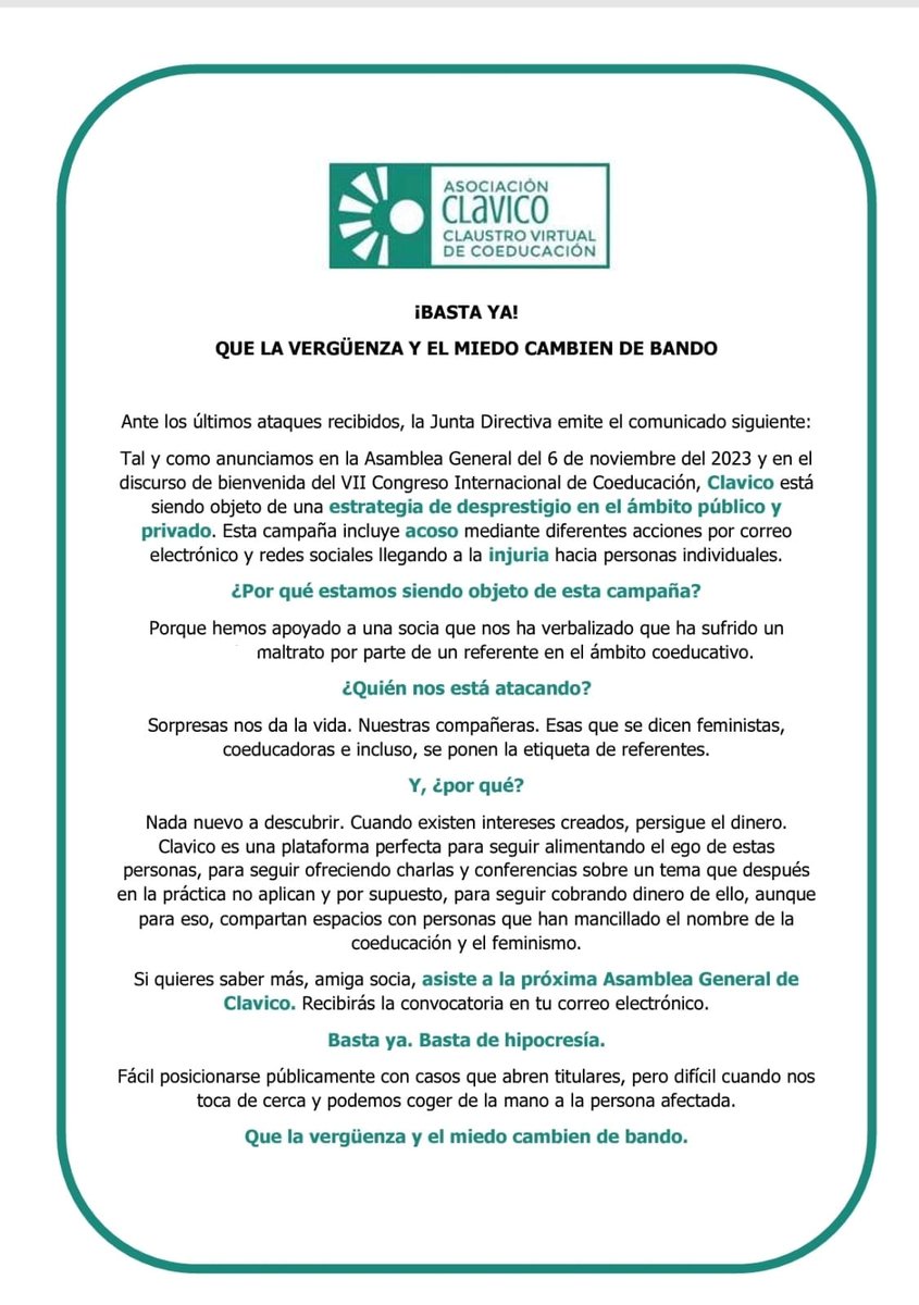 ⚠️‼️ COMUNICADO‼️⚠️

¡Basta ya! Que la vergüenza y el miedo cambien de bando.

#metoo de la coeducación #feminismo real #yosítecreo #sororidad #seacabó