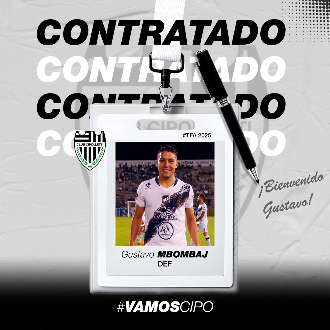 ✍🏼 𝐁𝐈𝐄𝐍𝐕𝐄𝐍𝐈𝐃𝐎 𝐆𝐔𝐒𝐓𝐀𝐕𝐎!

⚽ Gustavo Mbombaj, lateral - volante izquierdo de 33 años llega para formar parte del plantel del Federal A - 2025. 

💪🏼 ¡Vamos Gustavo! Muchos éxitos! 

#VamosCipo #ElMasGrandeDeLaPatagonia
