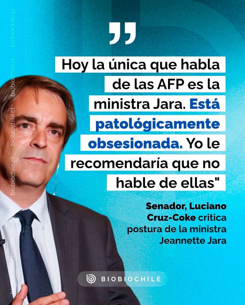 Senador Cruz-Coke, los únicos patológicamente obsesionados con las AFP son ustedes, que llevan 40 años defendiéndoles los bolsillos y lo volvieron a hacer en esta reforma. Y de remate querías aplazar el pago de la PGU para después de las elecciones presidenciales. Yo te