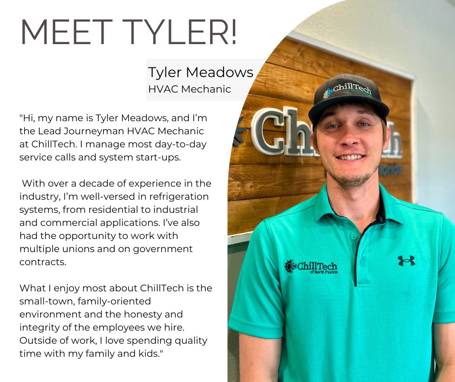 Chilltechnf's tweet image. 🌟 Meet the Team Monday! 🌟

Say hello to Tyler Meadows, our Lead Journeyman HVAC Mechanic at ChillTech! 👨‍🔧

#MeetTheTeam #ChillTechFamily #HVACExpert #ChillTechCares