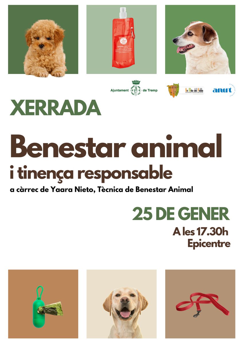 AjTremp's tweet photo. 🐾 Xerrada sobre Benestar Animal i Tinença Responsable

📅  Dissabte 25 de gener ⏰ 17.30 h 📍  Epicentre
👉 A càrrec de Yaara Nieto, tècnica en benestar animal. Consells i bones pràctiques per garantir el benestar dels nostres animals i promoure una tinença responsable. https://t.co/zZdaOPocoG