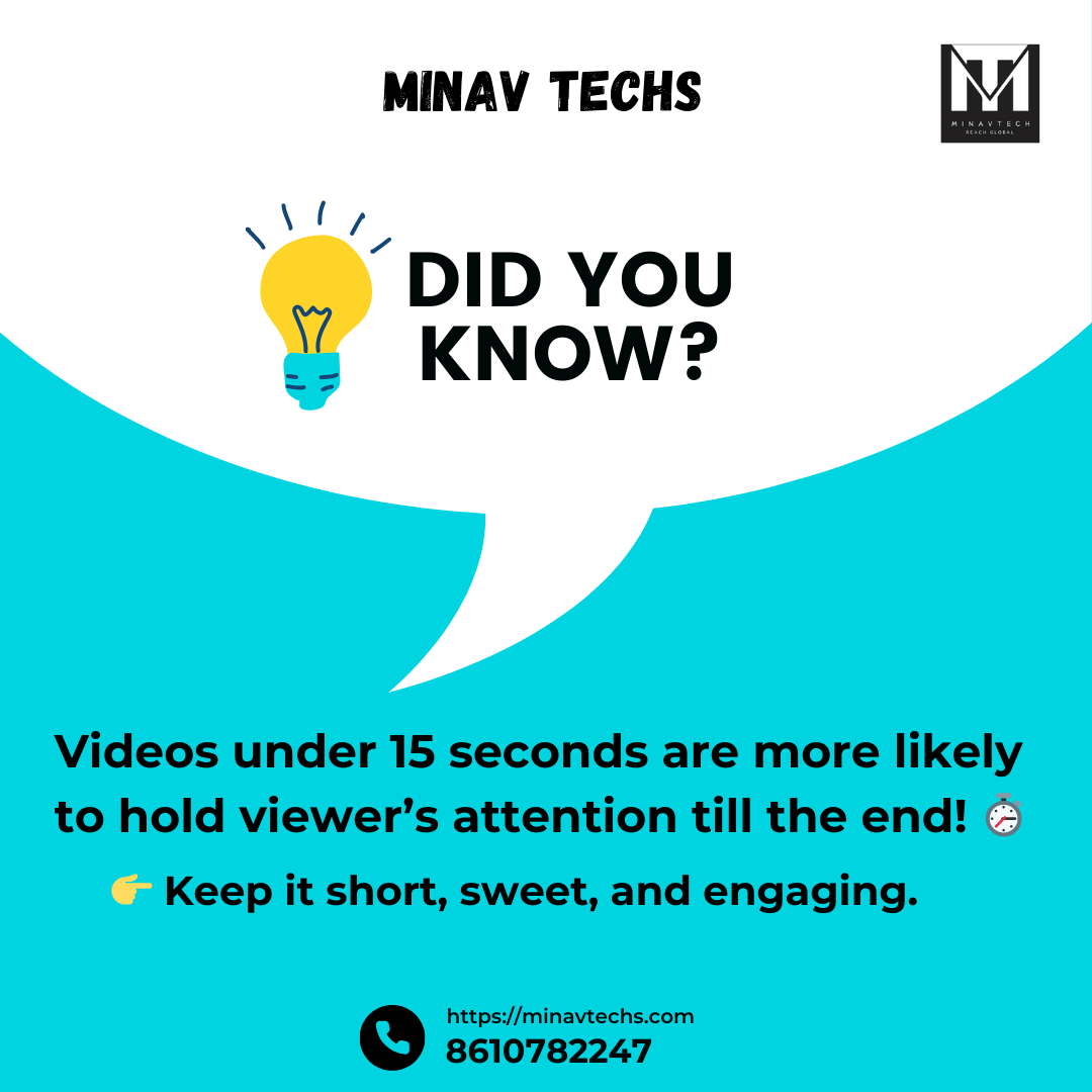 minavtech's tweet photo. π‘ Did You Know?
Videos under 15 seconds can grab attention and keep viewers hooked till the end! β±
Keep it short, sweet, and engaging!
Need help with creating impactful content?
https://t.co/BMHeA8VqLB
8610782247.
#digitalmarketingcourse #minavtechs #digitalmarketing https://t.co/lR8x6z2JVq