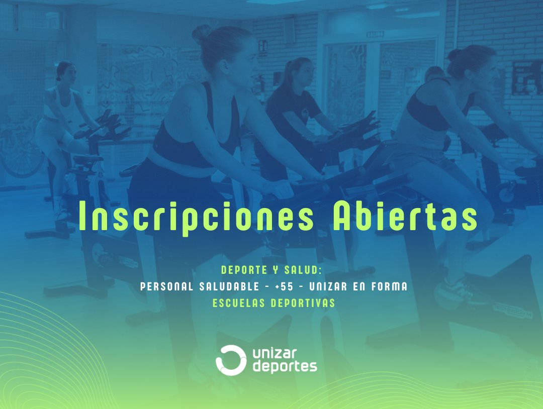 Inscripciones abiertas: actividades de los programas "Deporte y Salud" y Escuelas Deportivas.

- Personal Saludable: deportes.unizar.es/pdi-pas
- Unizar en Forma: deportes.unizar.es/unizar-en-forma 
- Deporte y Salud + 55: deportes.unizar.es/actividades-ma…
- Escuelas Deportivas: deportes.unizar.es/escuelas-depor…