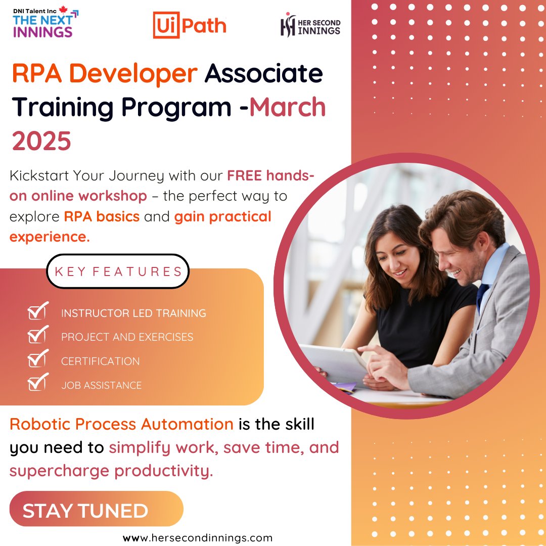 her2nd_innings's tweet image. 🚀 Kickstart Your RPA Journey!

Join our FREE RPA Developer Associate Training Program this March 2025 and take the first step toward mastering Robotic Process Automation.

Click here:thenextinnings.com/courses/rpa-tr…

#RPADeveloper #AutomationTraining #FreeWorkshop #SkillUp #CareerGrowth