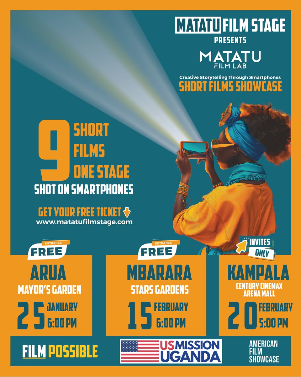 matatufilmstage's tweet photo. Arua, Get ready for a cinematic experience. We are bringing you short films created during the 2024 #matatufilmlab! π₯
π Mayorβs Garden
β° 6 PM
ποΈ FREE
Donβt miss this celebration of creativity and community. Grab your FREE ticket now: https://t.co/EFM7L7nLMx https://t.co/q5ACdY3XOL