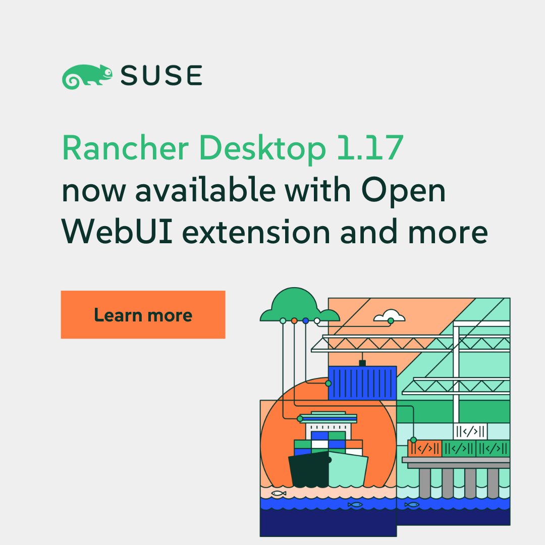 🎉Rancher Desktop 1.17 is now available, featuring the new Open WebUI extension for local #GenAI development. This update simplifies working with #opensource LLMs on your machine, streamlining access to tools like Ollama &amp; tinyllama.
👉okt.to/Nc6m5f