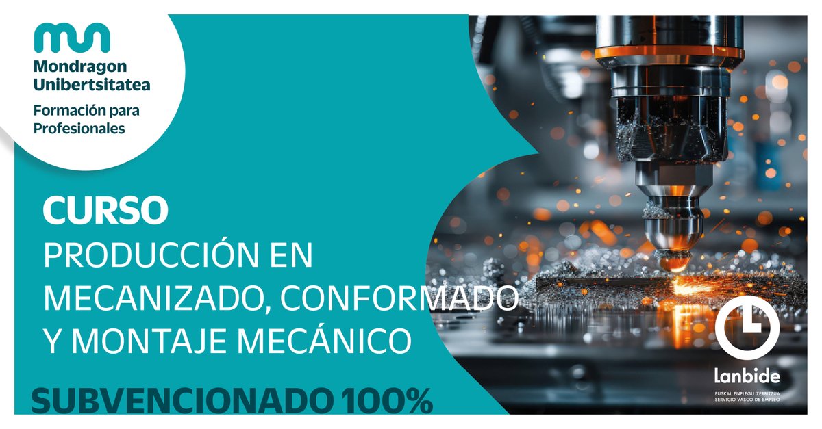 Curso 100% subvencionado #CertificadoProfesionalidad

Curso en Producción en mecanizado, conformado y montaje mecánico
📅 17 febrero - 20 junio
📍Arrasate
⌚520 h.
🔗 ow.ly/2jhe50UGLKv

#formacióngratuita <a href="/MU_gep/">Mondragon Goi Eskola Politeknikoa</a>