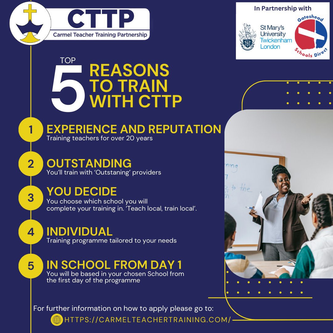 CarmelTTP's tweet photo. Considering a career in teaching? Choose CTTP 
Visit https://t.co/inFc6I6bM9 for more information on how to apply https://t.co/3pKNhyjw4M