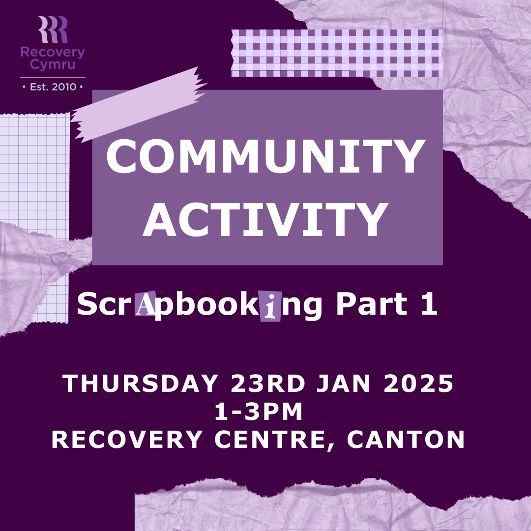RecoveryCymru's tweet image. This Thursday is scrapbooking day! Come along to get crafty, share some laughs, and connect with others. We’ll continue next Thursday too, so bring your creativity! For members and volunteers only. Become a member: recoverycymru.org.uk #RecoveryCymru #CommunityActivity