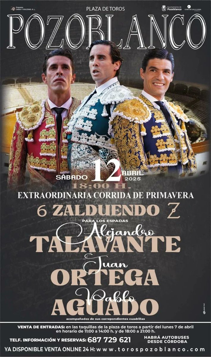 ACTUALIDAD-. Combinación de lujo para la Corrida de Primavera en Pozoblanco <a href="/CaidoySoledad/">Caído y Soledad S.L.</a> burladero.tv/actualidad/202…