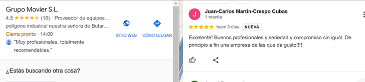 🗣 #ExperienciasMovier Otra valoración positiva, otro cliente satisfecho con el trabajo de <a href="/movier_es/">@movier_es</a> 

👉 Contacta:   
📲630 807 518 
📧 administracion@movier.es

#reseña #google #clientes