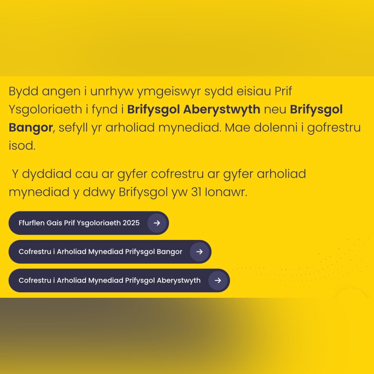 ‼️Dyddiad cau 24 Ionawr‼️

colegcymraeg.ac.uk/myfyrwyr/prify…