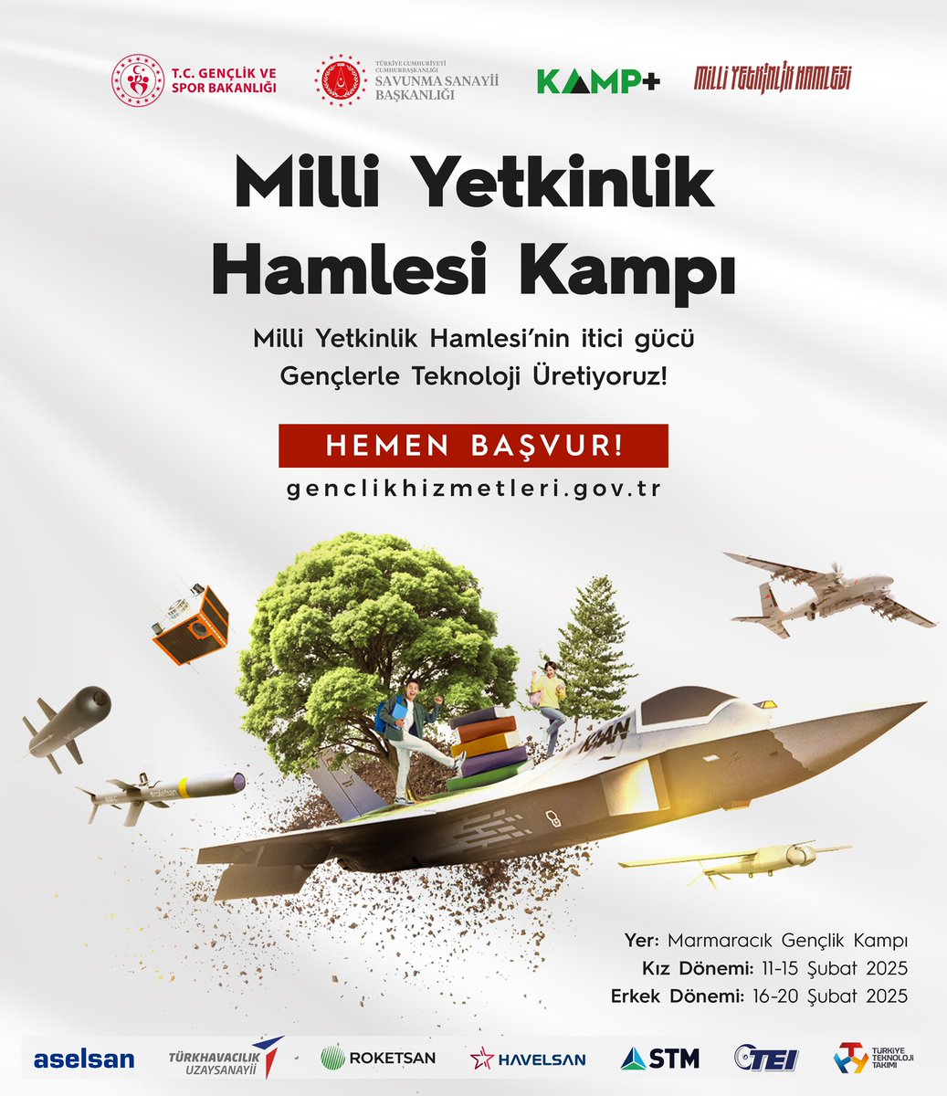 🎉 Milli Yetkinlik Hamlesi Kampı Başlıyor! 🎉

📅 Tarih:
•11-15 Şubat 2025 (Kız Dönemi)
•16-20 Şubat 2025 (Erkek Dönemi)

🗓️ Son Başvuru Tarihi: 29 Ocak 2025

📌 Başvuru için link: genclikhizmetleri.gov.tr

👉 Geleceği birlikte inşa edelim! 🌍