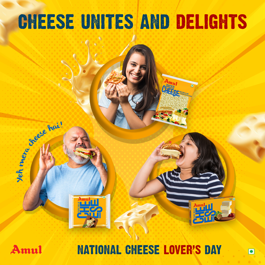 Amul_Coop's tweet photo. There’s nothing cheese can’t fix! Sprinkle it, melt it, and turn your day into a ‘grate’ one!
#AmulCheese #YehMeraCheeseHai #NationalCheeseLoversDay #AmulIndia https://t.co/RPQTptFfxl