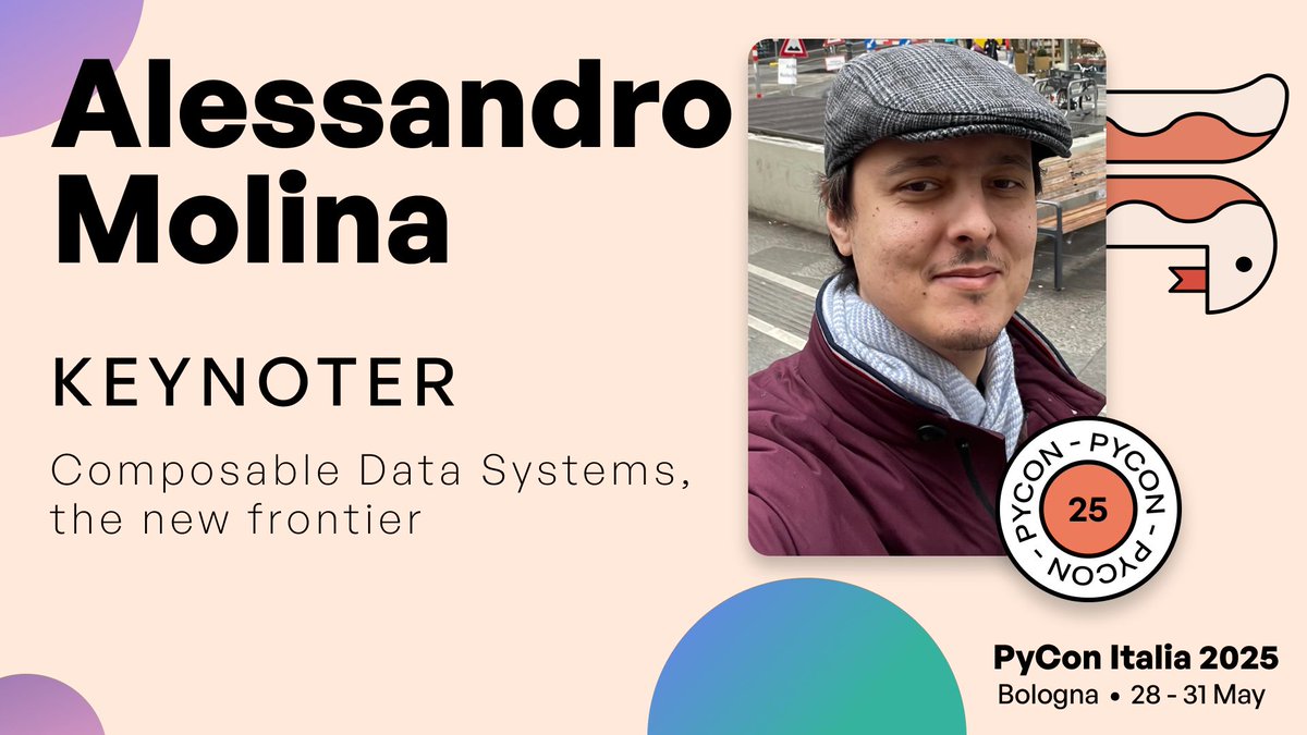 pyconit's tweet photo. 🎉 We’re thrilled to announce our first keynote speaker: Alessandro Molina! 🥁

Author of Crafting Test-Driven Software with Python &amp; Modern Python Standard Library Cookbook, and contributor to TurboGears2 &amp; more, he brings 20+ years of Python expertise!

https://t.co/mOfTe2oeCm https://t.co/oDhM39RsiS