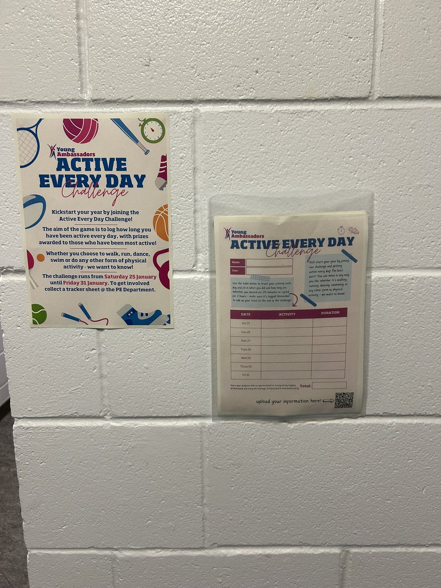 Arran High School - YA (@arranhighya) on Twitter photo #ActiveEveryDay
We hope to encourage as many pupils as possible to be Active Every Day by organising a challenge from Saturday 25th - Friday 31st January.
Track your active hours each day and submit using the QR code on the Tracker Sheet, available at <a href="/arranhighpe/">@ArranHighPE</a> Department! #ActiveEveryDay
We hope to encourage as many pupils as possible to be Active Every Day by organising a challenge from Saturday 25th - Friday 31st January.
Track your active hours each day and submit using the QR code on the Tracker Sheet, available at <a href="/arranhighpe/">@ArranHighPE</a> Department!