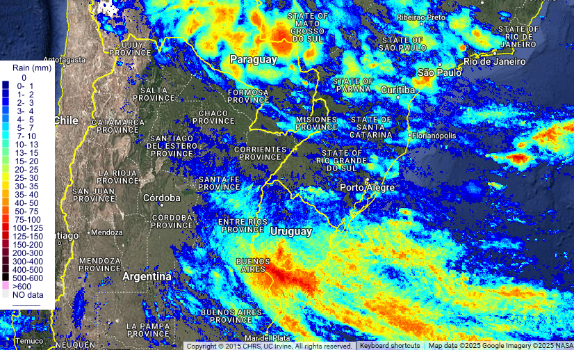 portalmeteo's tweet photo. #precipitaciones #lluvias acumuladas. Valores #estimados calculados apartir de percepción remota satelital durante las ultimas 24 horas entre las 08 horas local (11:00UTC) del #Domingo19 y las 08 horas local de hoy #Lunes20 #Enero2025 #CHRS #IU #CA #USA Los valores estimados suelen diferir con valores exactos puntuales registrados con pluviómetros; la distribución espacial es cercana a la real. @UCIrvine @portalmeteo @GabrielMeteo
