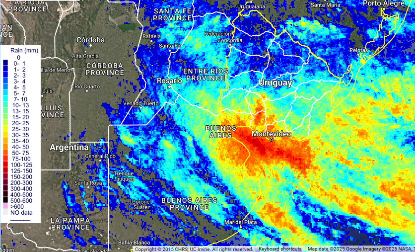 portalmeteo's tweet photo. #precipitaciones #lluvias acumuladas. Valores #estimados calculados apartir de percepción remota satelital durante las ultimas 24 horas entre las 08 horas local (11:00UTC) del #Domingo19 y las 08 horas local de hoy #Lunes20 #Enero2025 #CHRS #IU #CA #USA Los valores estimados suelen diferir con valores exactos puntuales registrados con pluviómetros; la distribución espacial es cercana a la real. @UCIrvine @portalmeteo @GabrielMeteo