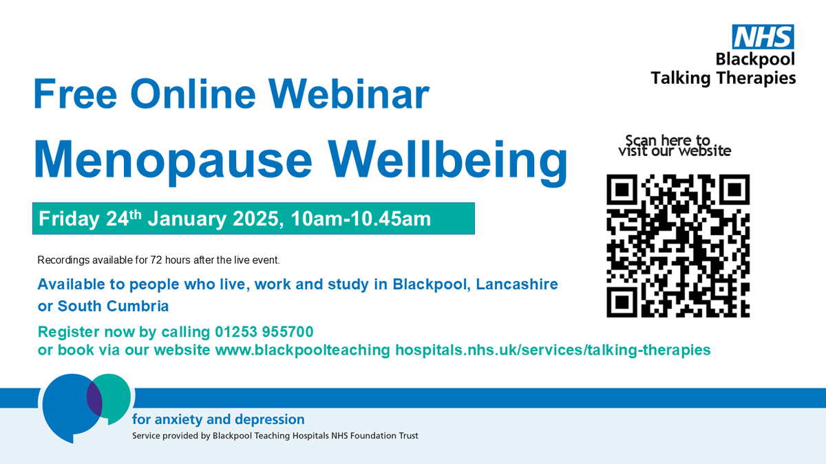 tt_blackpool's tweet photo. Do you know someone approaching/going through menopause?  Why not share this link so that they can sign up for this free useful webinar. https://t.co/nIymeadhj4