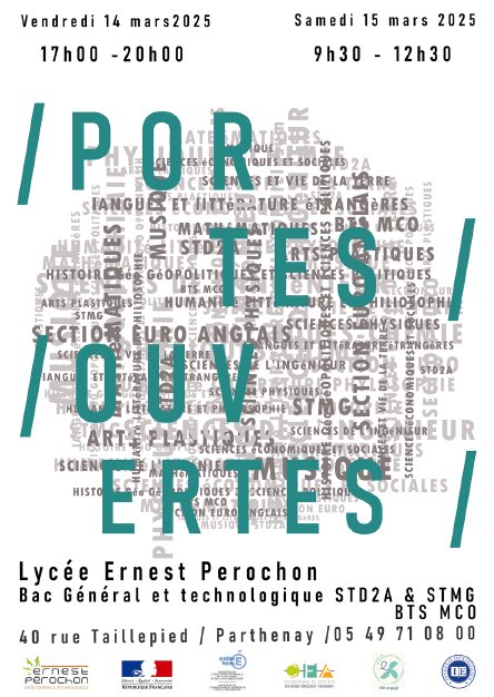 La JPO 2025 aura lieu en deux temps :
➡️vendredi 14 mars de 17h à 20h (arrivée possible jusqu’à 19h30) 
➡️samedi 15 mars de 9h30 à 12h30 (arrivée possible jusqu’à 12h).
Venez découvrir notre offre de formation pré-bac et post-bac, rencontrer les personnels et les élèves.